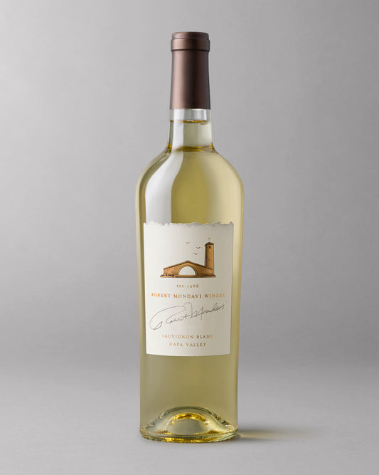 A bottle of 2022 Sauvignon Blanc Napa Valley on a grey background.