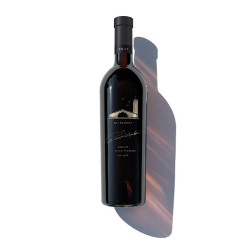 A bottle of 2021 Reserve Merlot