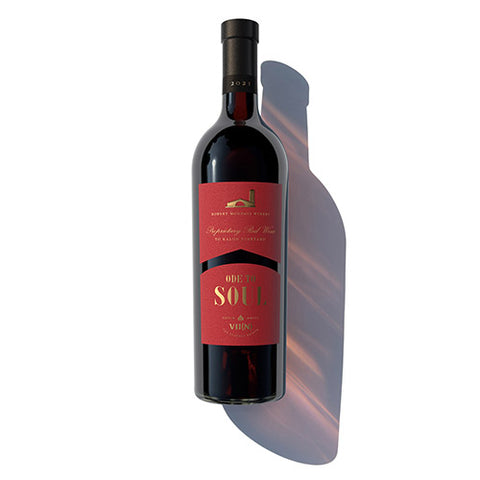 A bottle of 2021 Ode to Soul Proprietary Red Wine on a white background.