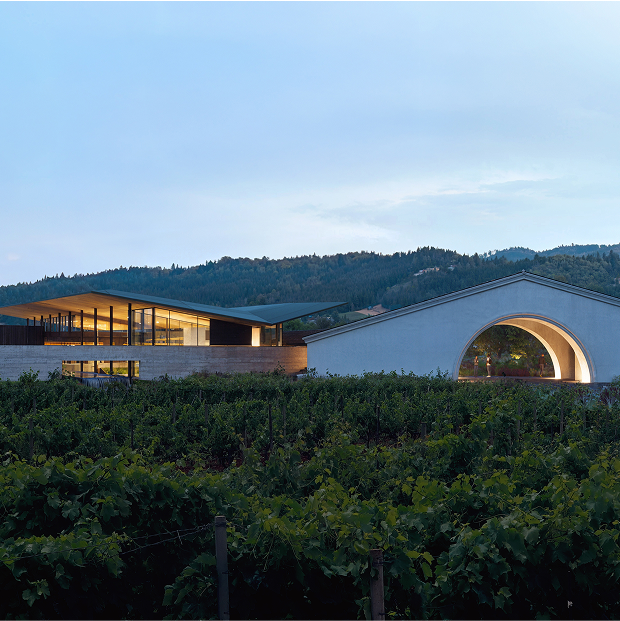 Design image from the Robert Mondavi Winery renovation when it is complete showing the Arch