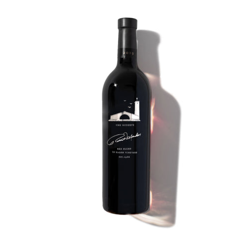 A bottle of 2019 To Kalon Reserve Red Blend on a white background.
