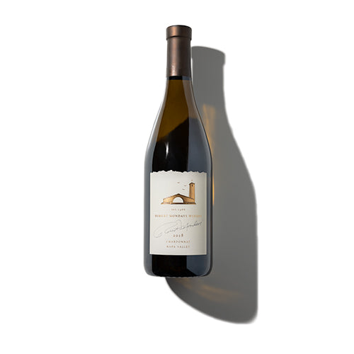 A bottle of 2018 Chardonnay Napa Valley on a white background.