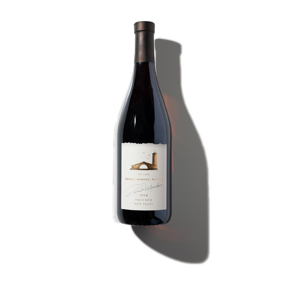 Wine bottle of 2019 Pinot Noir Napa Valley.