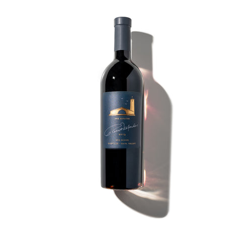 A bottle of 2019 The Estates Red Blend Oakville on a white background.